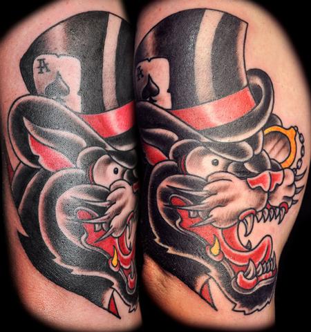 Tattoos - Traditional Mr. Lucky Panther Head Tattoo - 68004